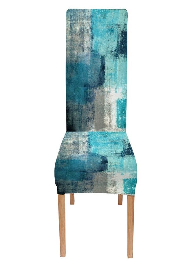 TOMWISH Dining Chair Covers Set of 6, Turquoise and Grey Teal Stretch Chair Covers Washable Spandex Parsons-Chair-Slipcovers Removable Seat Protector for Living Room Kitchen Dining Desk Party Office - Image 2